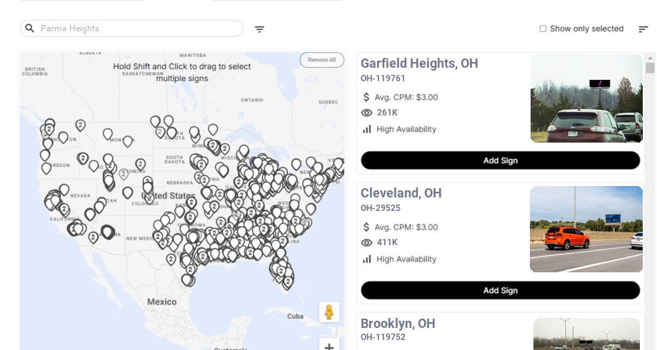 Billboard advertising in Parma Heights Oh, Ohio - Choose your favorite location