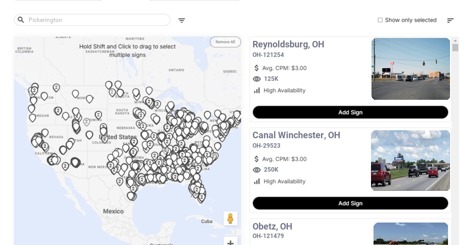 Billboard advertising in Pickerington Oh, Ohio - Choose your favorite location
