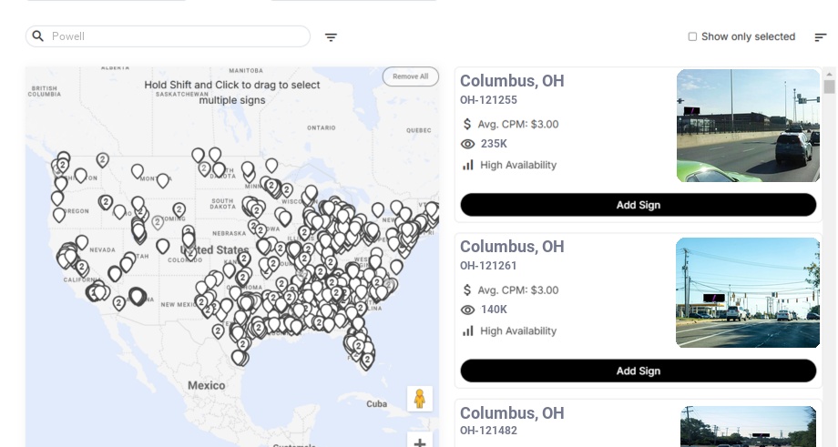 Billboard advertising in Powell Oh, Ohio - Choose your favorite location