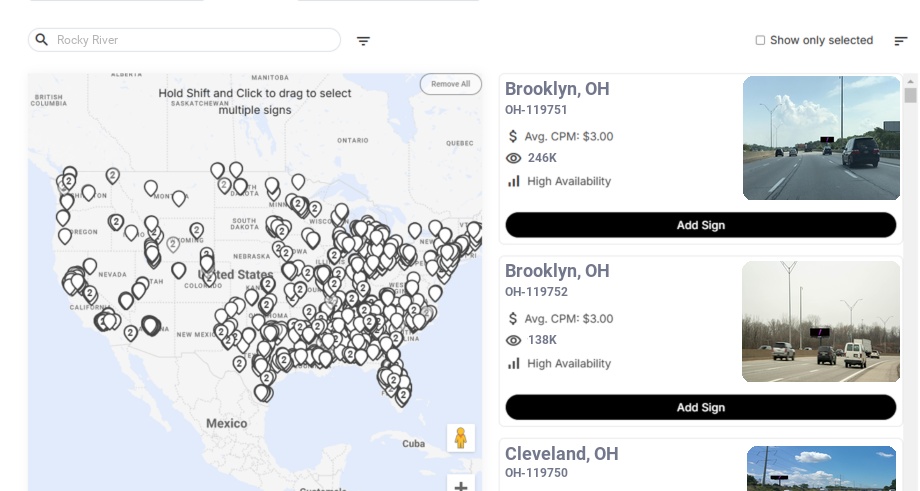 Billboard advertising in Rocky River Oh, Ohio - Choose your favorite location