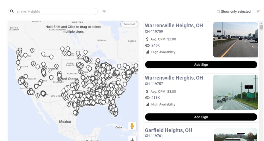 Billboard advertising in Shaker Heights Oh, Ohio - Choose your favorite location