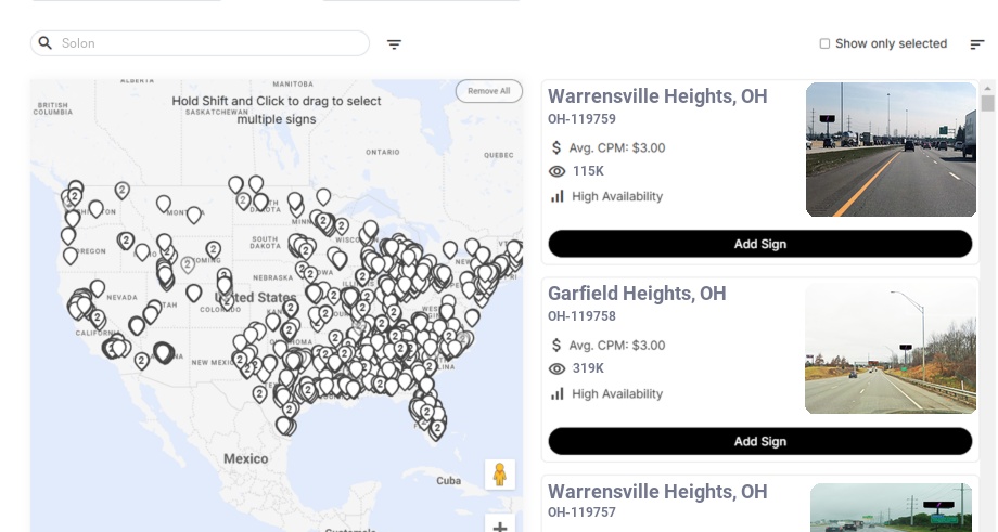 Billboard advertising in Solon Oh, Ohio - Choose your favorite location
