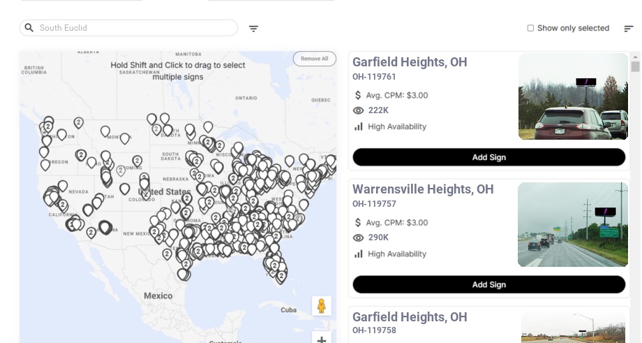 Billboard advertising in South Euclid Oh, Ohio - Choose your favorite location