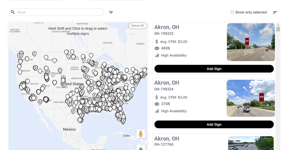 Billboard advertising in Stow Oh, Ohio - Choose your favorite location