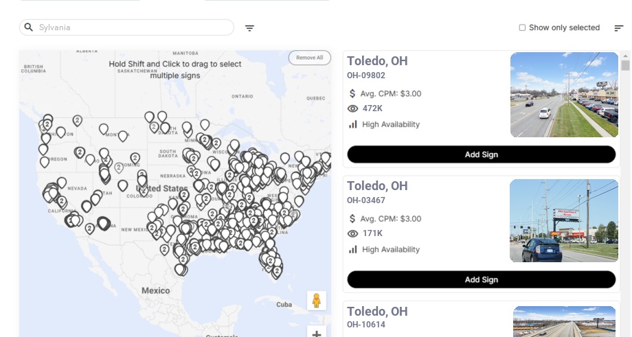 Billboard advertising in Sylvania Oh, Ohio - Choose your favorite location