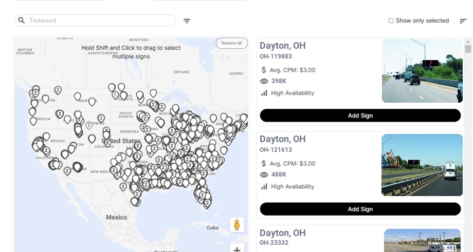 Billboard advertising in Trotwood, Ohio - Choose your favorite location
