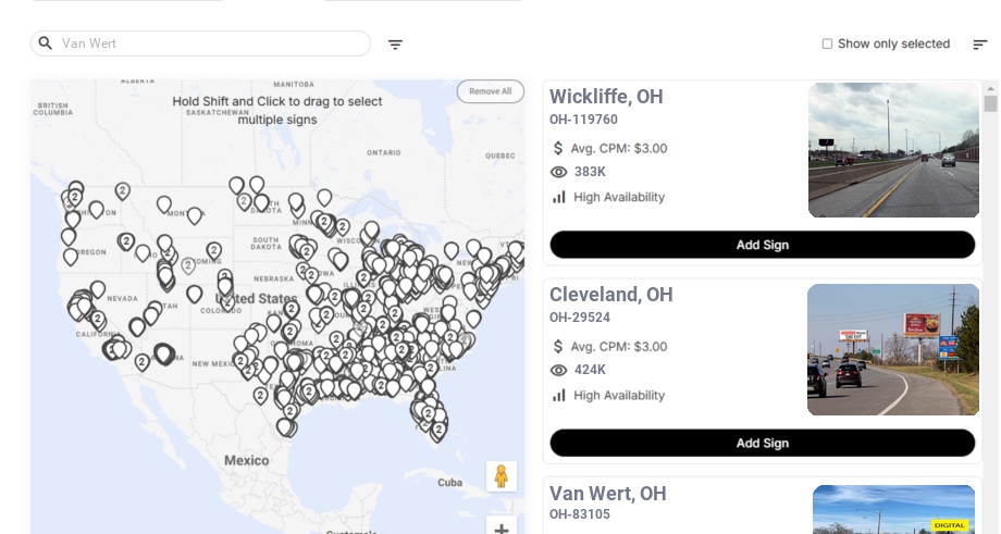 Billboard advertising in Van Wert Oh, Ohio - Choose your favorite location