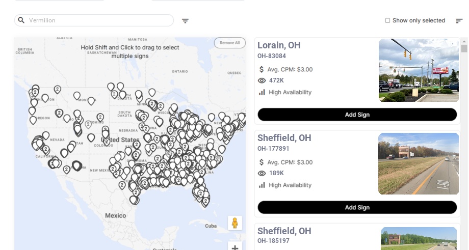 Billboard advertising in Vermilion Oh, Ohio - Choose your favorite location