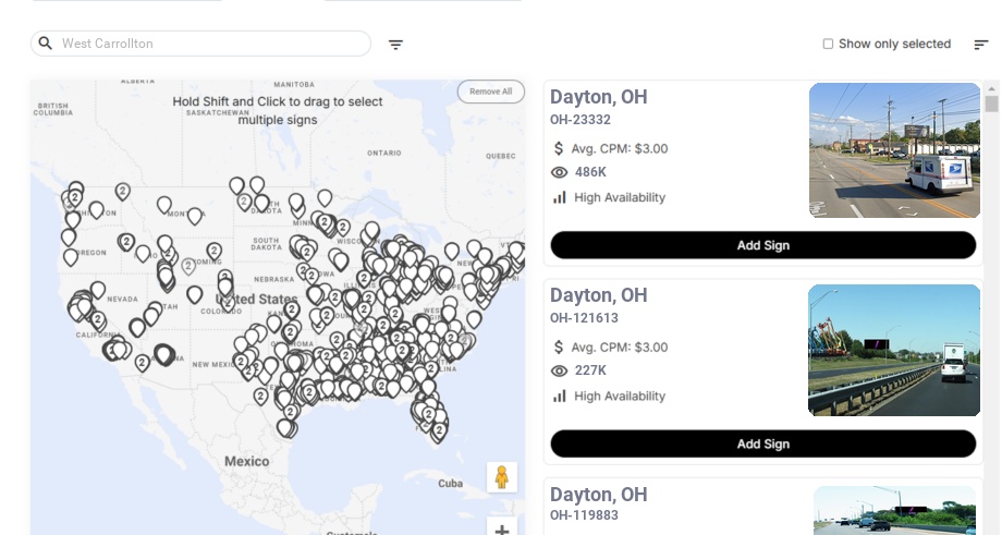 Billboard advertising in West Carrollton Oh, Ohio - Choose your favorite location