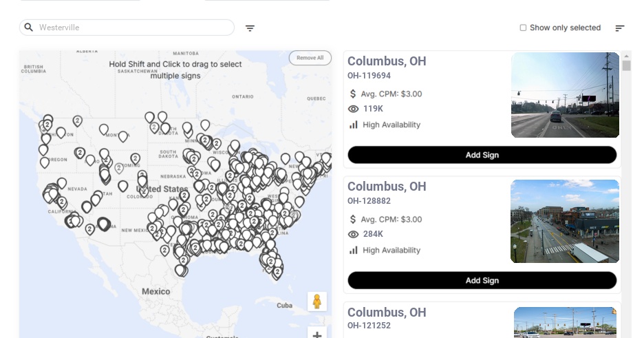 Billboard advertising in Westerville Oh, Ohio - Choose your favorite location