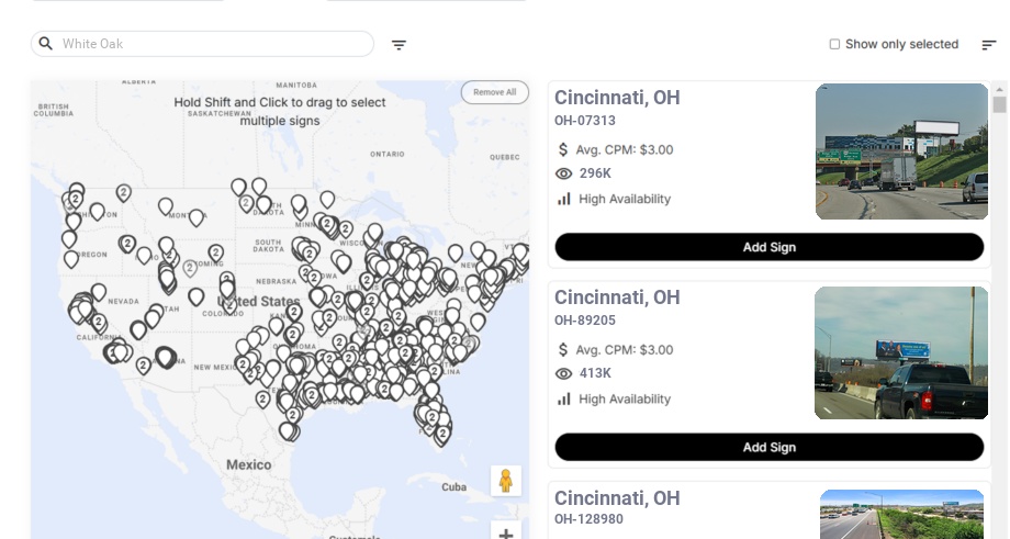 Billboard advertising in White Oak Oh, Ohio - Choose your favorite location