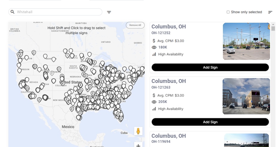 Billboard advertising in Whitehall Oh, Ohio - Choose your favorite location
