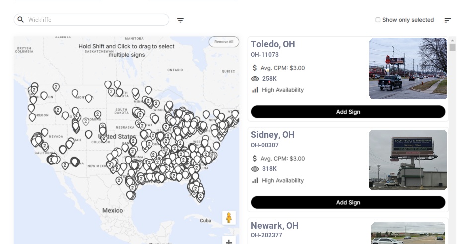 Billboard advertising in Wickliffe Oh, Ohio - Choose your favorite location