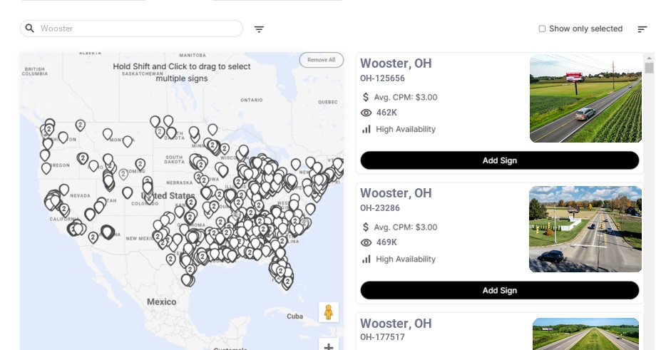 Billboard advertising in Wooster, Ohio - Choose your favorite location