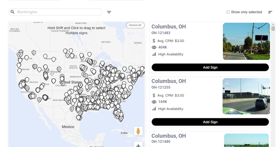 Billboard advertising in Worthington Oh, Ohio - Choose your favorite location