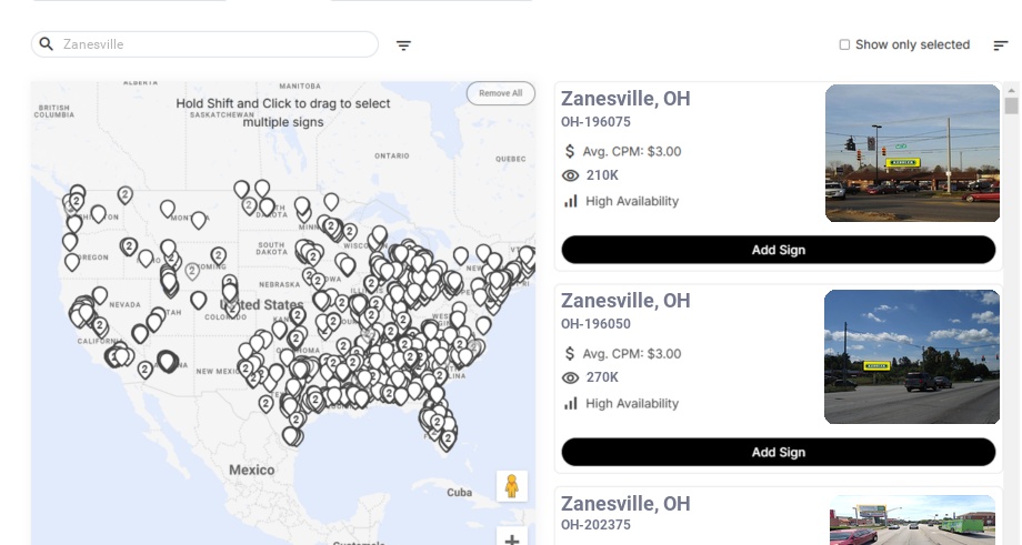 Billboard advertising in Zanesville Oh, Ohio - Choose your favorite location