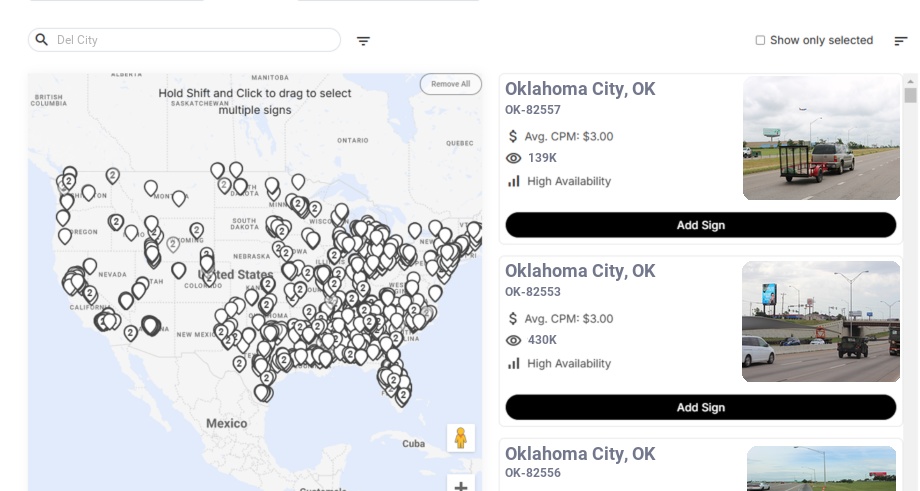 Billboard advertising in Del City Ok, Oklahoma - Choose your favorite location