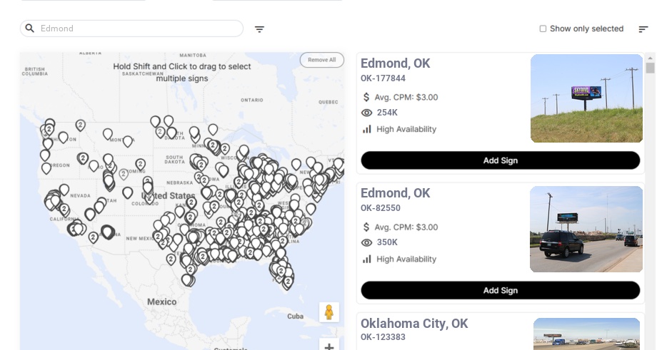 Billboard advertising in Edmond Ok, Oklahoma - Choose your favorite location