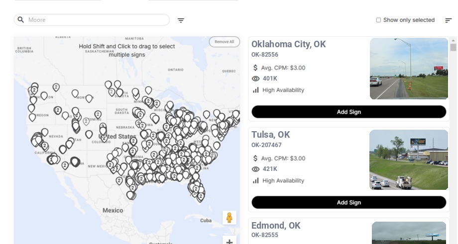 Billboard advertising in Moore Ok, Oklahoma - Choose your favorite location