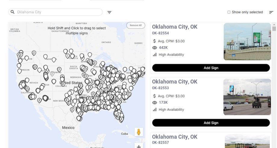 Billboard advertising in Oklahoma City, Oklahoma - Choose your favorite location