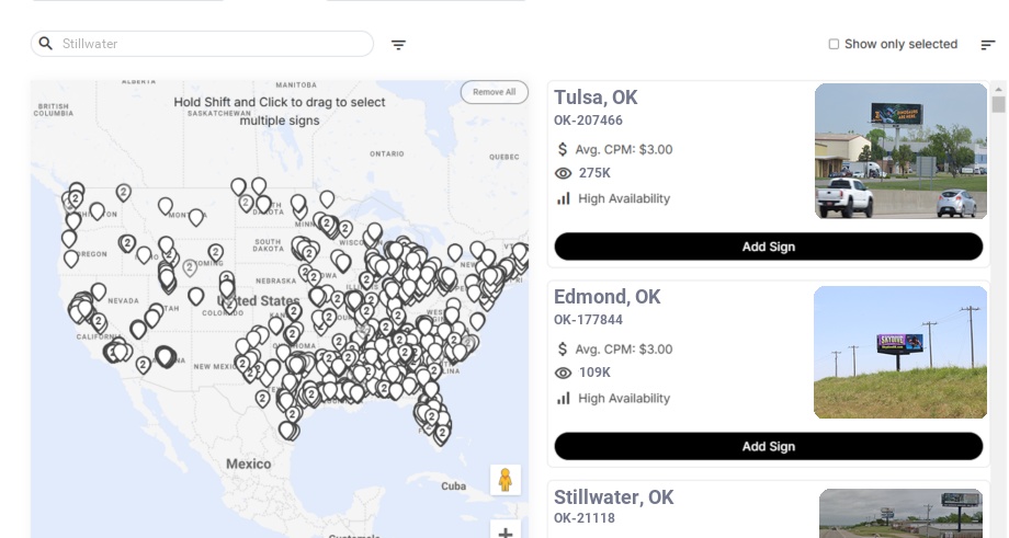 Billboard advertising in Stillwater Ok, Oklahoma - Choose your favorite location