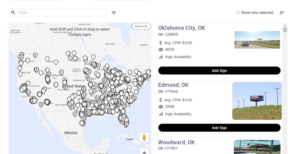 Billboard advertising in Tulsa, Oklahoma - Choose your favorite location