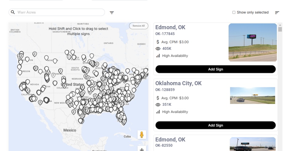 Billboard advertising in Warr Acres Ok, Oklahoma - Choose your favorite location