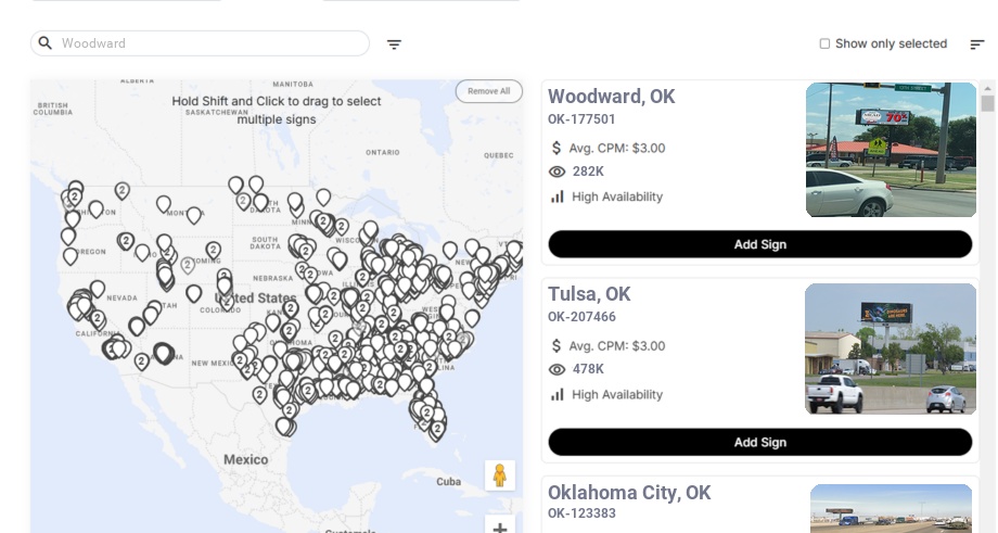 Billboard advertising in Woodward, Oklahoma - Choose your favorite location