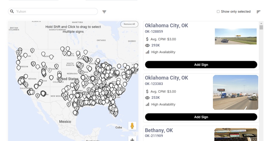 Billboard advertising in Yukon Ok, Oklahoma - Choose your favorite location