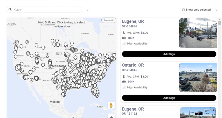 Billboard advertising in Keizer Or, Oregon - Choose your favorite location