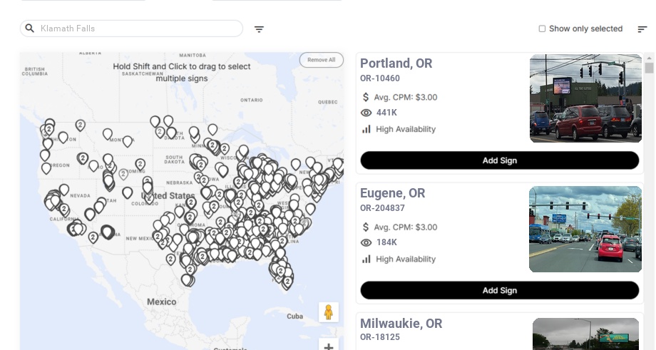 Billboard advertising in Klamath Falls Or, Oregon - Choose your favorite location