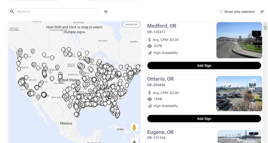 Billboard advertising in Medford Or, Oregon - Choose your favorite location
