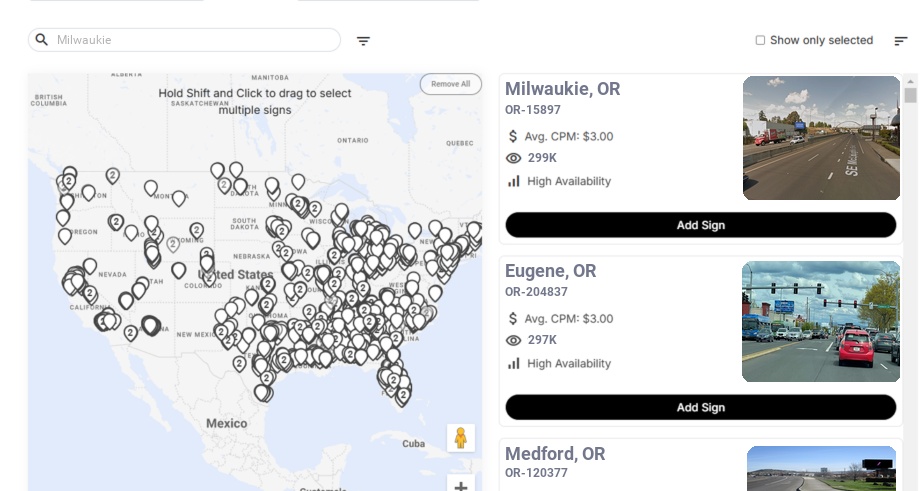 Billboard advertising in Milwaukie Or, Oregon - Choose your favorite location