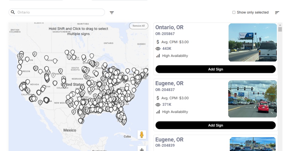 Billboard advertising in Ontario Or, Oregon - Choose your favorite location