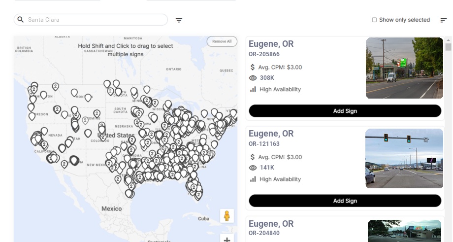 Billboard advertising in Santa Clara Or, Oregon - Choose your favorite location