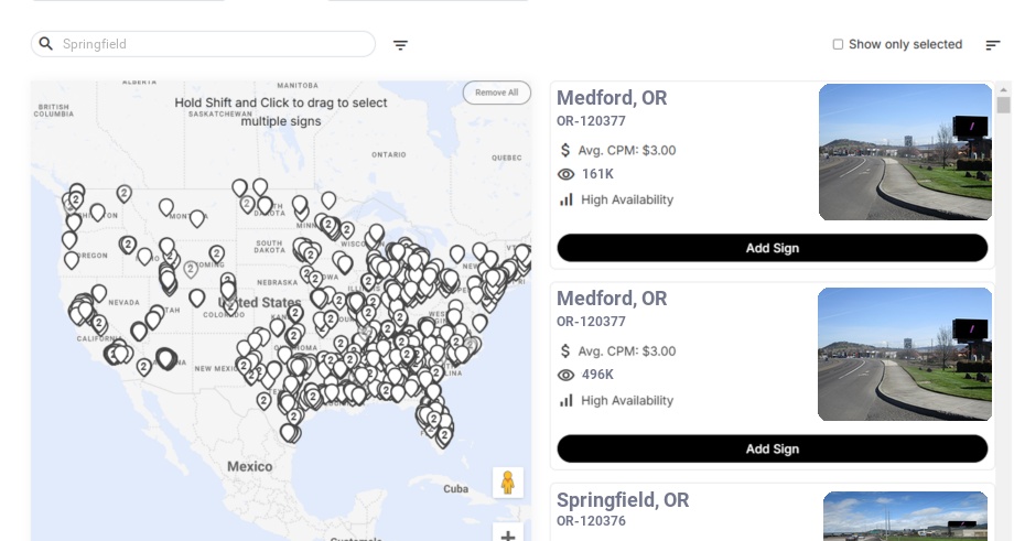 Billboard advertising in Springfield Or, Oregon - Choose your favorite location
