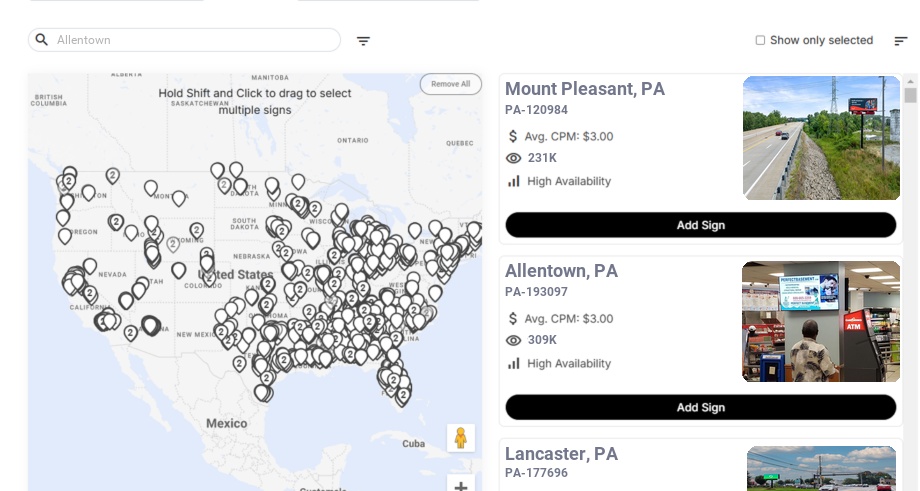 Billboard advertising in Allentown Pa, Pennsylvania - Choose your favorite location