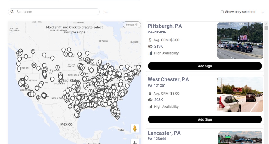Billboard advertising in Bensalem Pa, Pennsylvania - Choose your favorite location