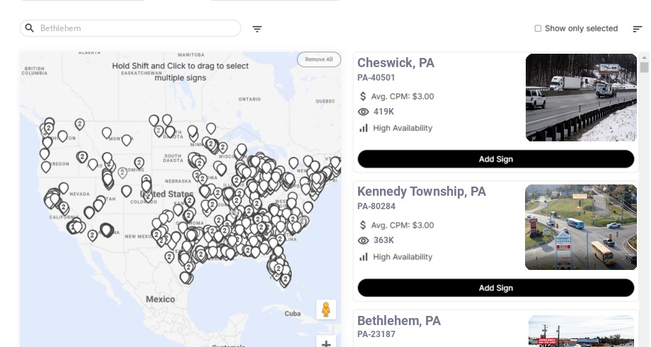 Billboard advertising in Bethlehem Pa, Pennsylvania - Choose your favorite location