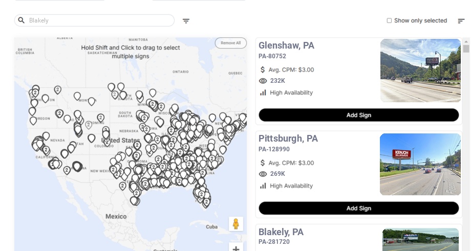 Billboard advertising in Blakely Pa, Pennsylvania - Choose your favorite location