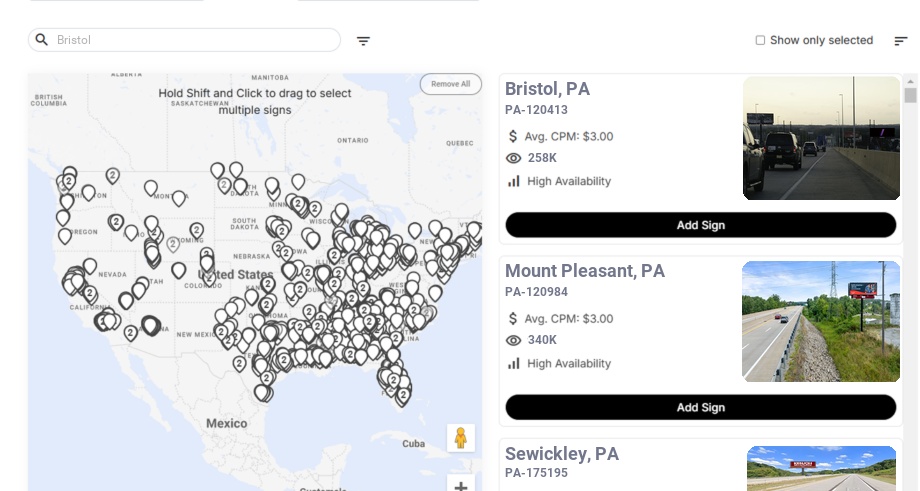 Billboard advertising in Bristol Pa, Pennsylvania - Choose your favorite location