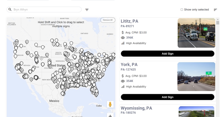 Billboard advertising in Bryn Athyn Pa, Pennsylvania - Choose your favorite location