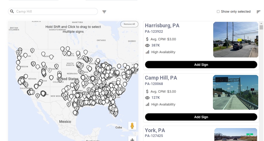 Billboard advertising in Camp Hill Pa, Pennsylvania - Choose your favorite location