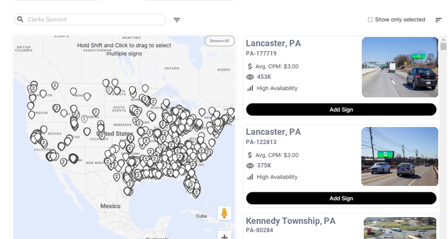 Billboard advertising in Clarks Summit Pa, Pennsylvania - Choose your favorite location