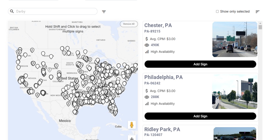 Billboard advertising in Darby Pa, Pennsylvania - Choose your favorite location