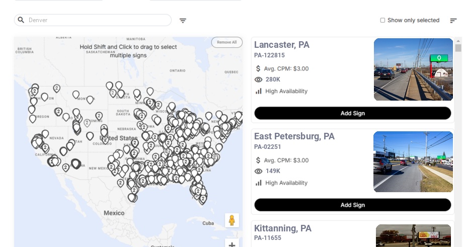 Billboard advertising in Denver Pa, Pennsylvania - Choose your favorite location