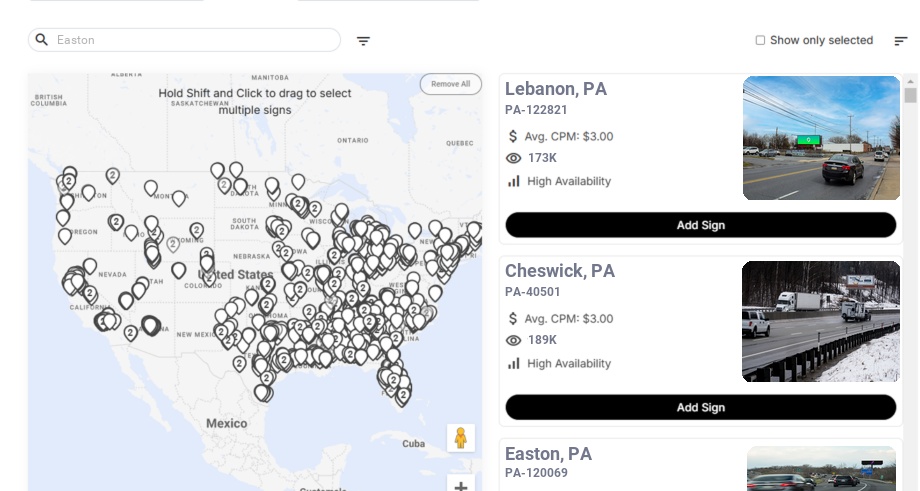 Billboard advertising in Easton Pa, Pennsylvania - Choose your favorite location