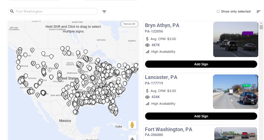 Billboard advertising in Fort Washington Pa, Pennsylvania - Choose your favorite location