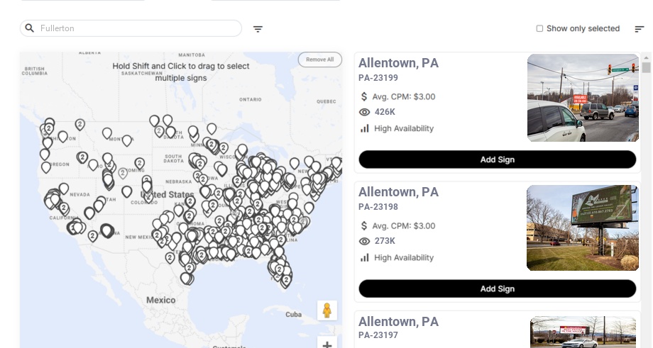 Billboard advertising in Fullerton Pa, Pennsylvania - Choose your favorite location