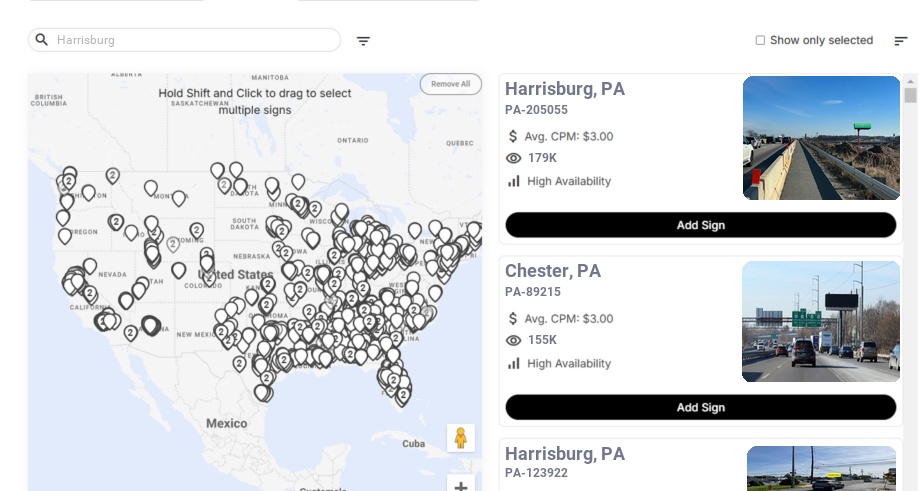 Billboard advertising in Harrisburg Pa, Pennsylvania - Choose your favorite location